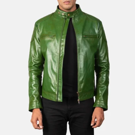 Gatsby Green Leather Biker Jacket-reviseleather