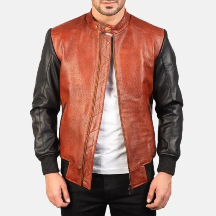Avan Black & Maroon Leather Bomber Jacket-reviseleather