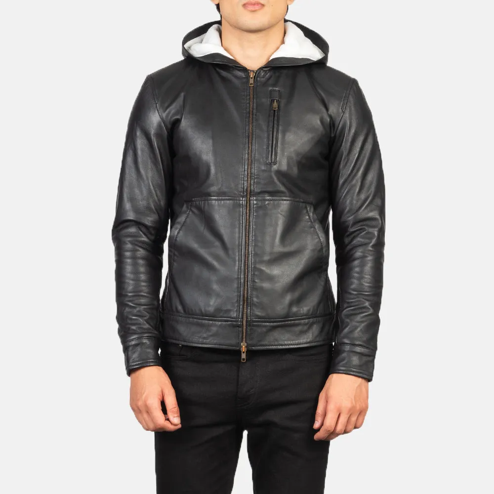Baston Black Hooded Leather Bomber Jacket-reviseleather