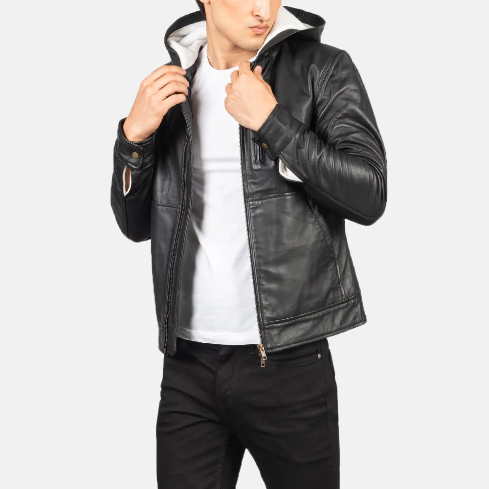 Baston Black Hooded Leather Bomber Jacket-reviseleather