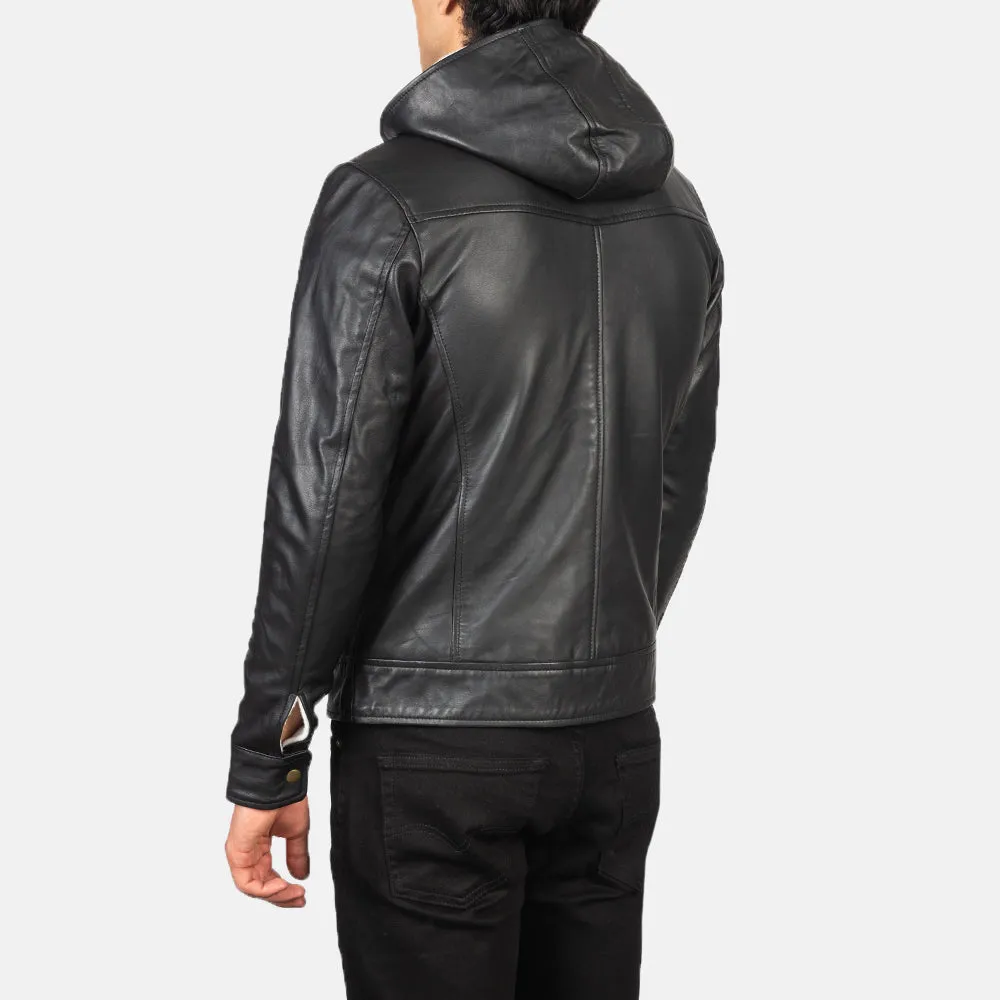 Baston Black Hooded Leather Bomber Jacket-reviseleather