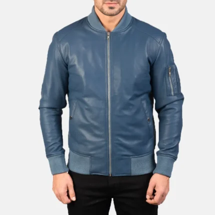 Bomia Ma-1 Blue Leather Bomber Jacket-reviseleather