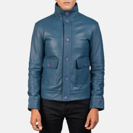COLUMBUS BLUE LEATHER BOMBER JACKET-reviseleather