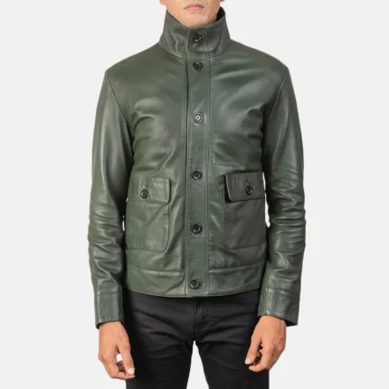 COLUMBUS GREEN LEATHER BOMBER JACKET-reviseleather