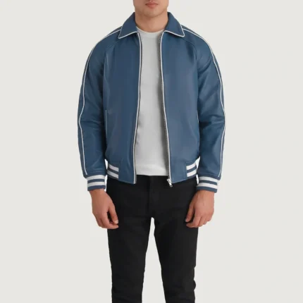 Cooper Blue Leather Varsity Jacket-reviseleather