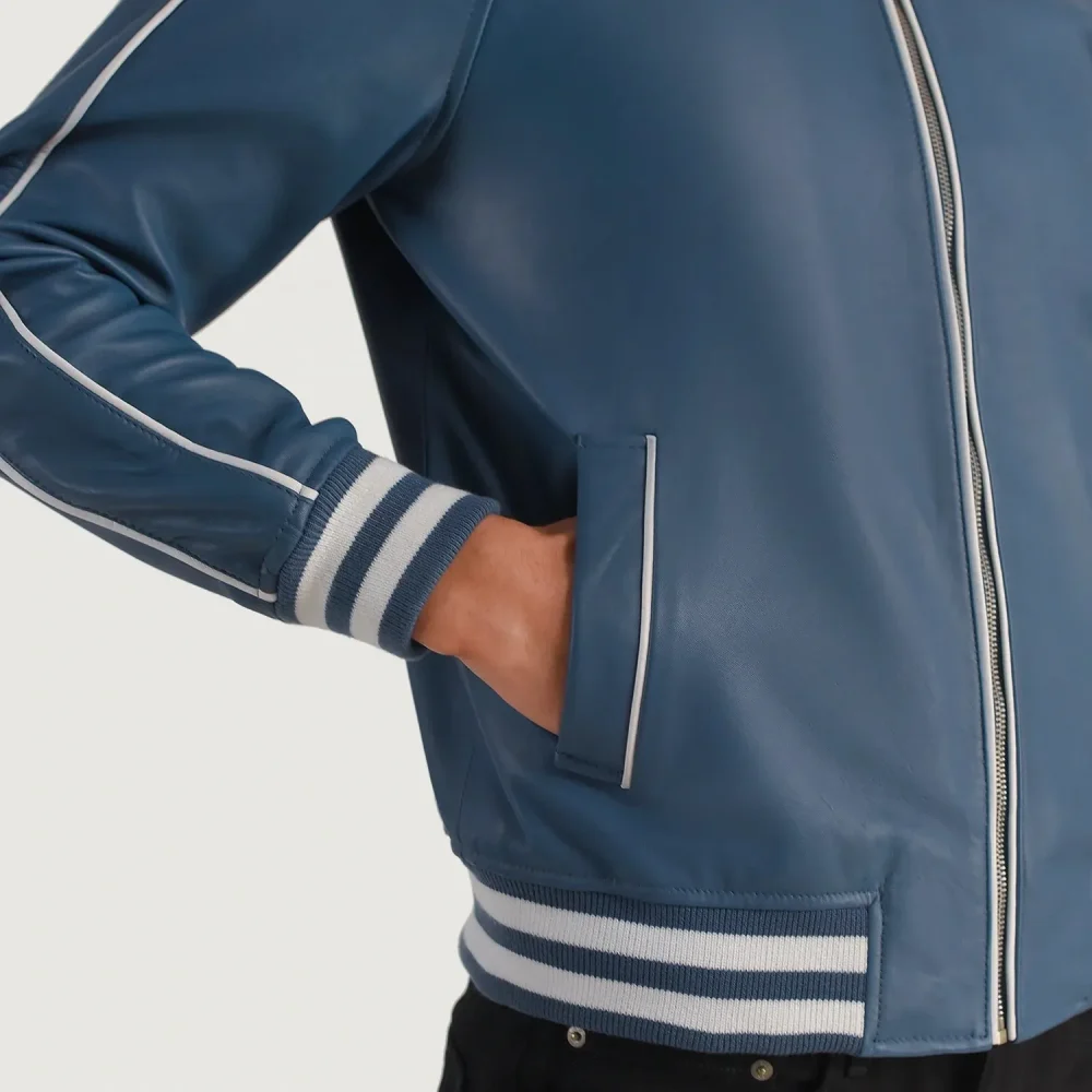 Cooper Blue Leather Varsity Jacket-reviseleather