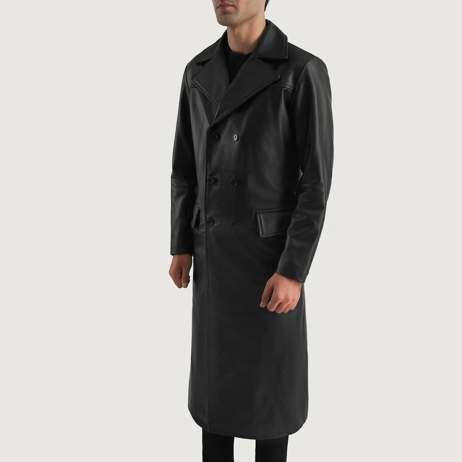 Delmar Black Leather Double Breasted Coat-reviseleather
