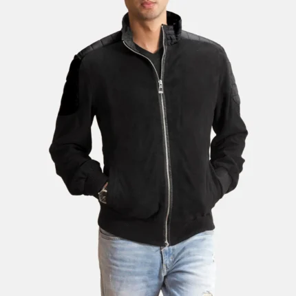 ETHAN HYBRID SUEDE BOMBER JACKET-reviseleather