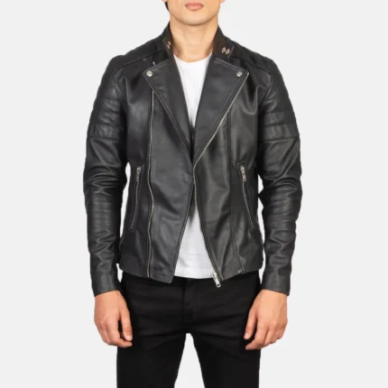 Faisor Black Leather Biker Jacket-reviseleather