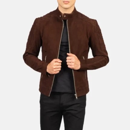 Fernando Quilted Brown Suede Biker Jacket-reviseleather