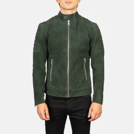Fernando Quilted Green Suede Biker Jacket-reviseleather