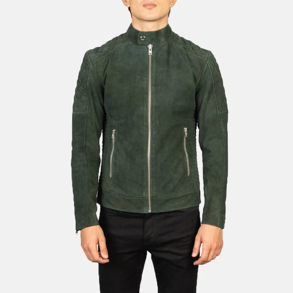 Fernando Quilted Green Suede Biker Jacket-reviseleather