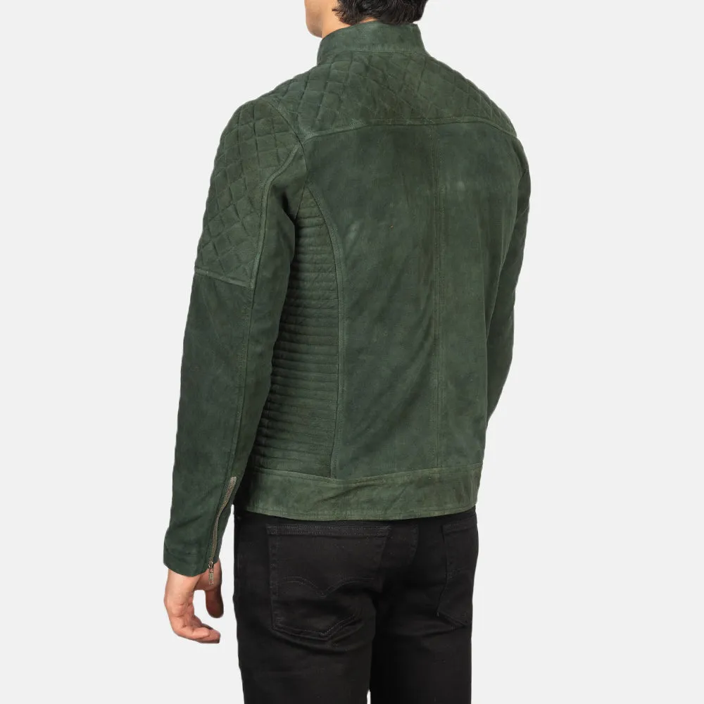 Fernando Quilted Green Suede Biker Jacket-reviseleather