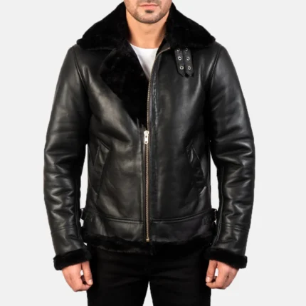 Francis B-3 Black Leather Bomber Jacket-reviseleather