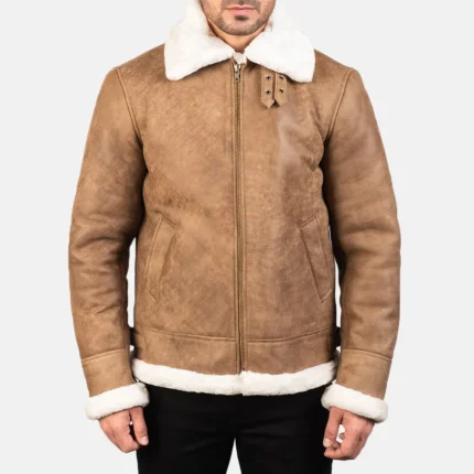 FRANCIS B-3 DISTRESSED BROWN LEATHER BOMBER JACKET-reviseleather