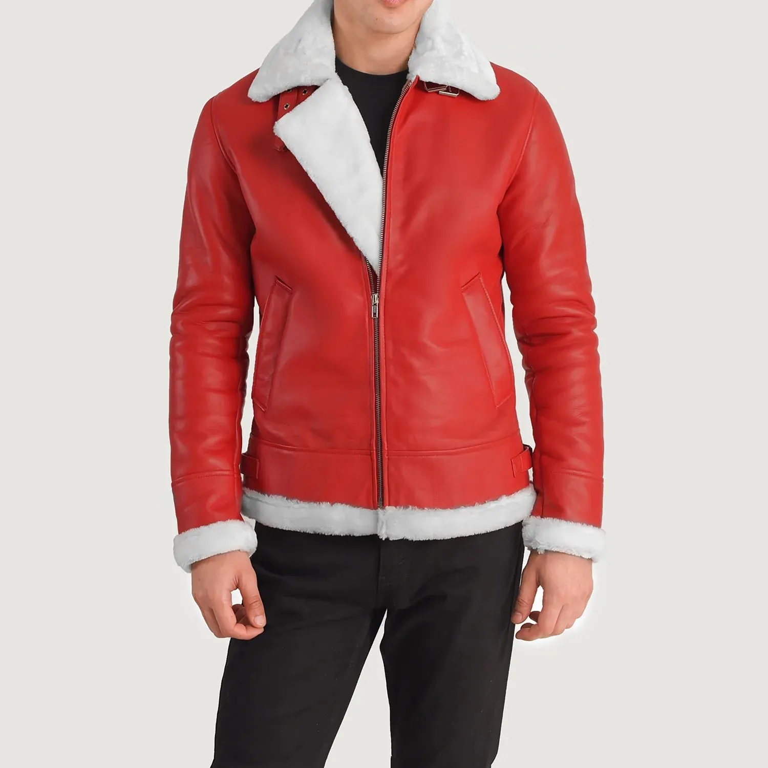 FRANCIS B-3 RED LEATHER BOMBER JACKET-revieleather