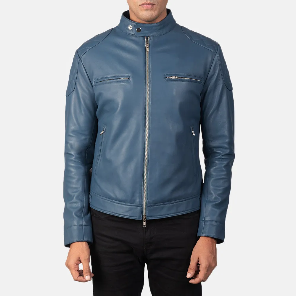Gatsby Blue Leather Biker Jacket-reviseleather