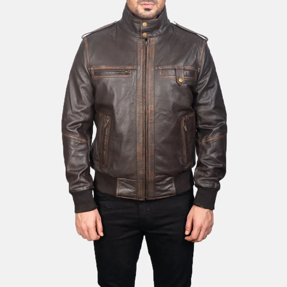 Glen Street Brown Leather Bomber Jacket-reviseleather