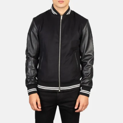 HARRISON BLACK HYBRID VARSITY JACKET-reviseleather