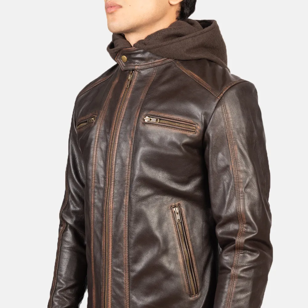 Hector Vintage Brown Hooded Leather Biker Jacket-reviseleather