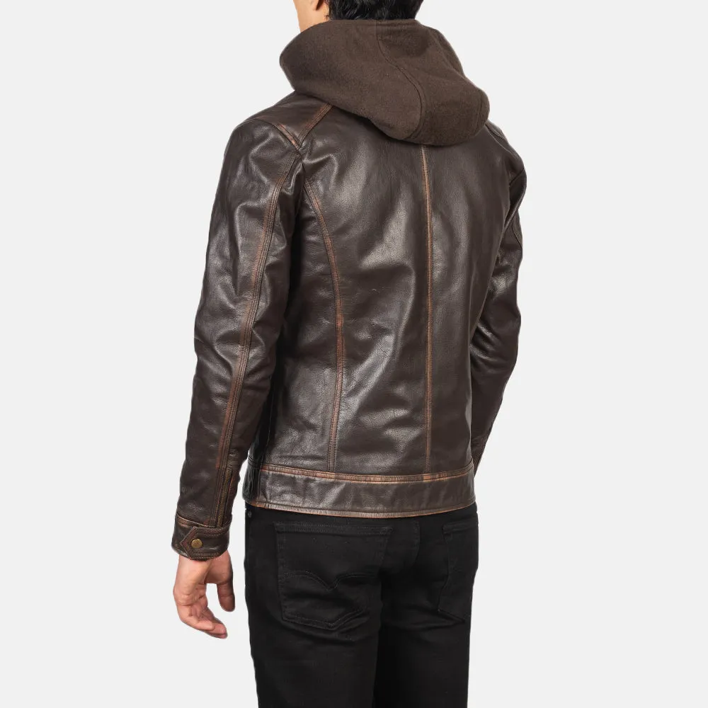 Hector Vintage Brown Hooded Leather Biker Jacket-reviseleather