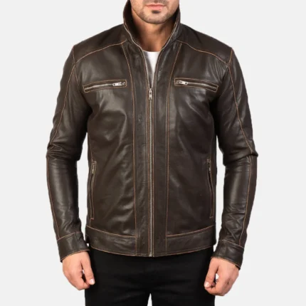 HUDSON BROWN LEATHER BIKER JACKET-reviseleather