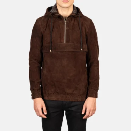 Kenton Hooded Mocha Suede Pullover Jacket-reviseleather