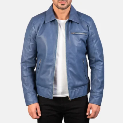 Lavendard Blue Leather Biker Jacket-reviseleather