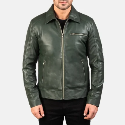 Lavendard Green Leather Biker Jacket-reviseleather