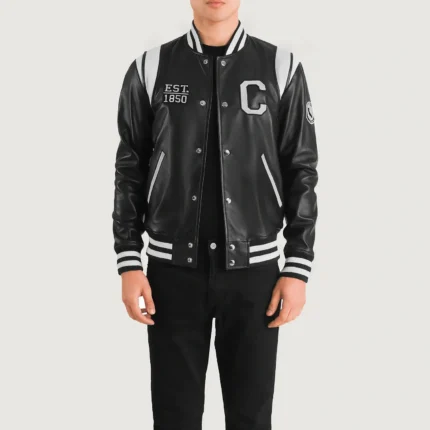 Liberte California Black Leather Varsity Jacket-reviseleather