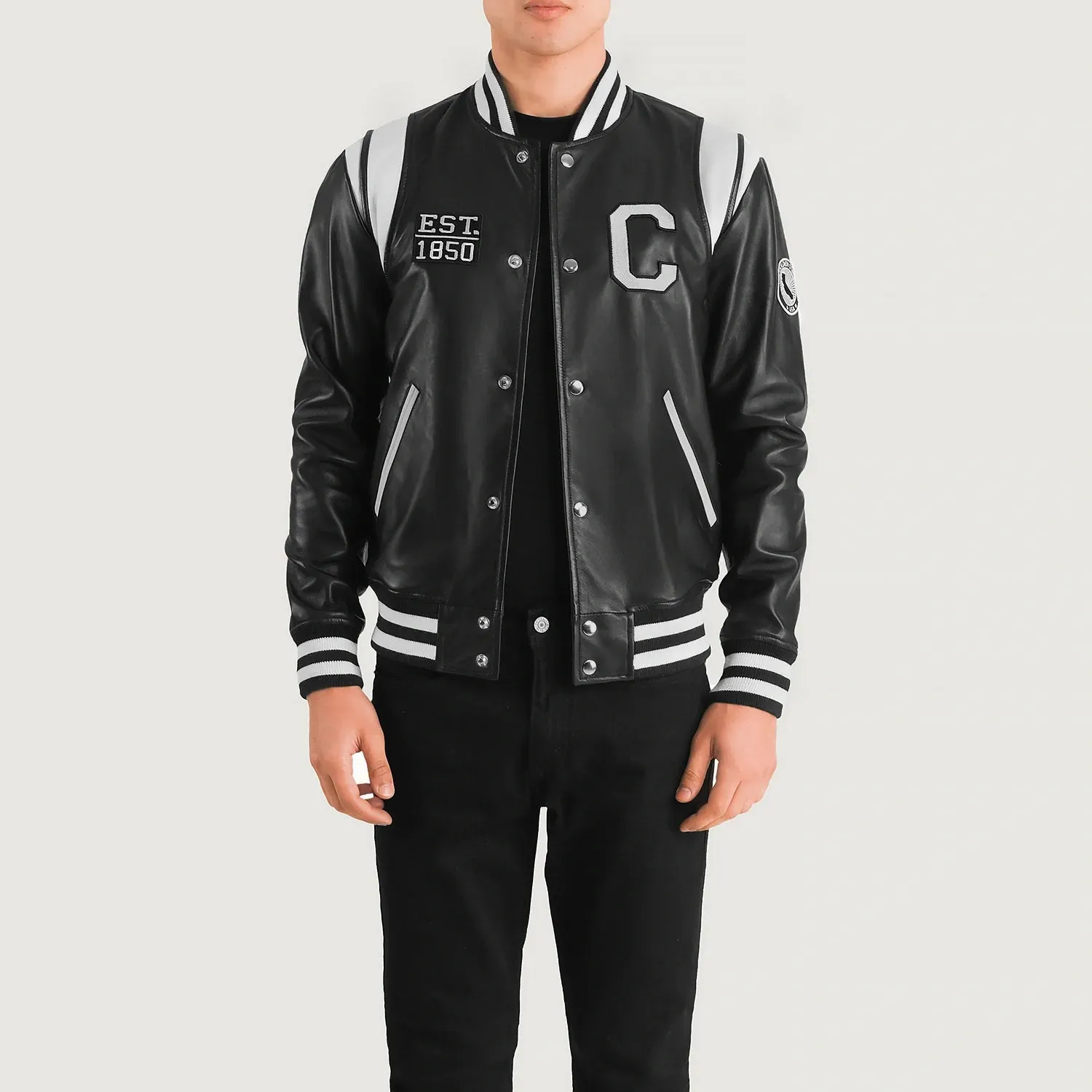 Liberte California Black Leather Varsity Jacket-reviseleather