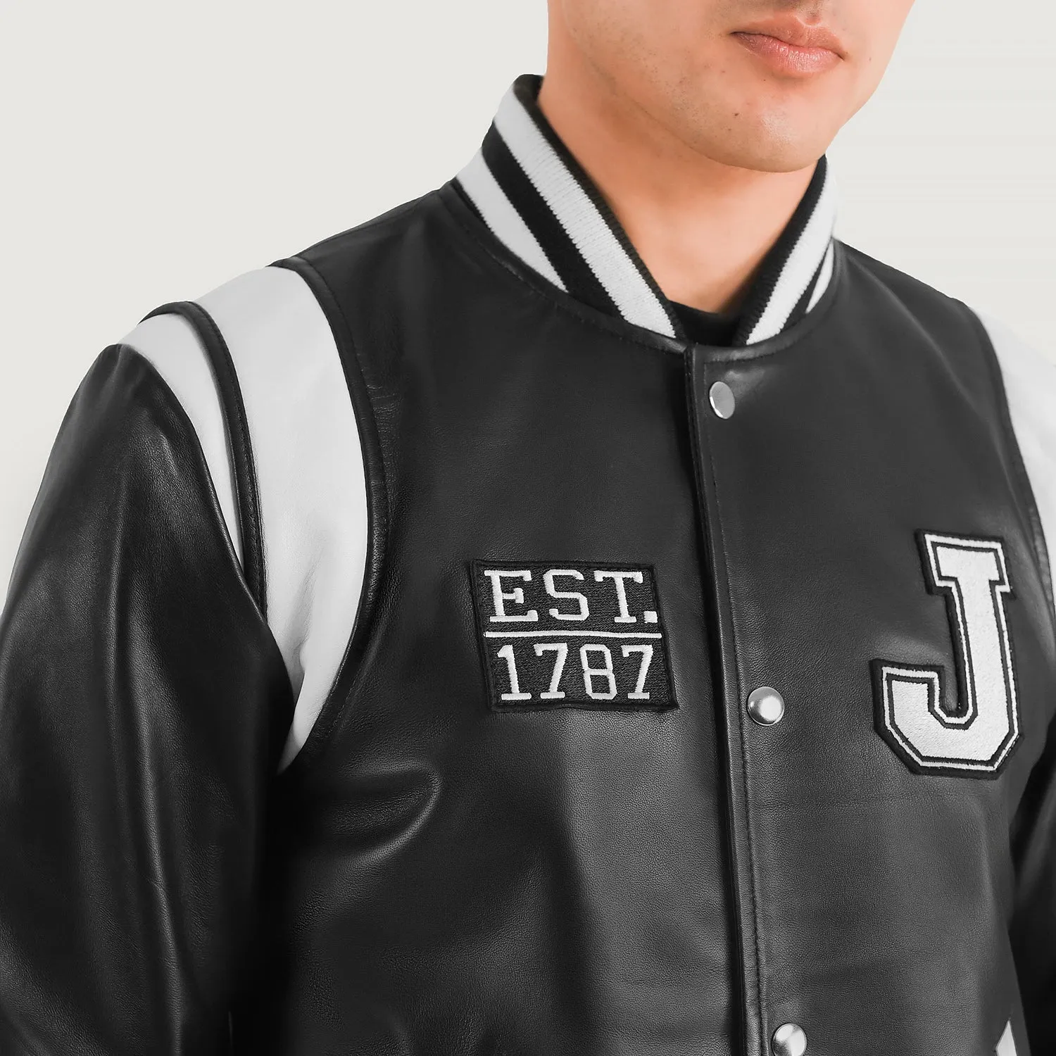 Liberte New Jersey Black Leather Varsity Jacket - Image 5