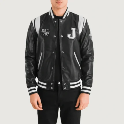 Liberte New Jersey Black Leather Varsity Jacket-reviseleather