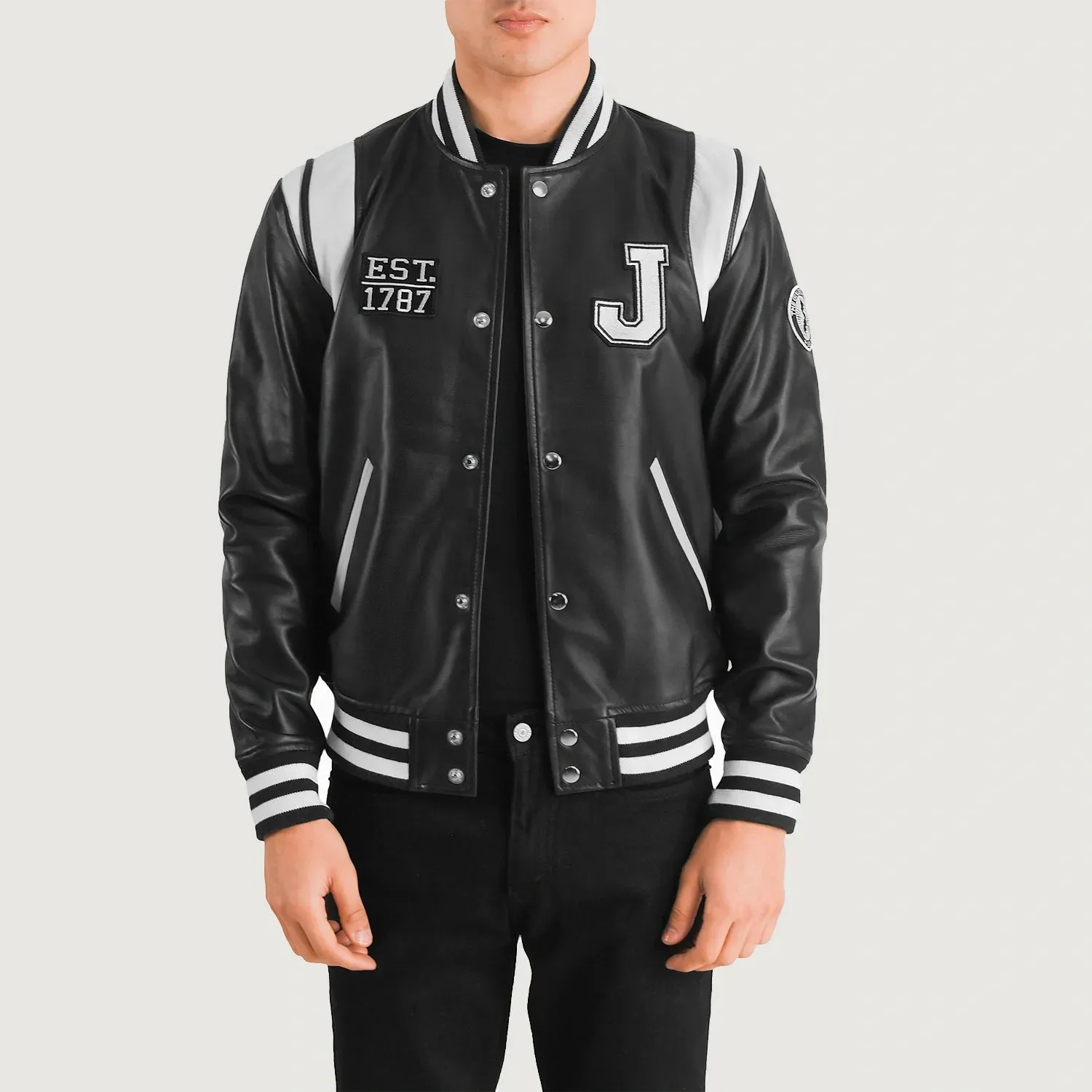 Liberte New Jersey Black Leather Varsity Jacket-reviseleather