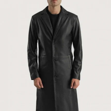Mateo Black Leather Single Breasted Coat-reviseleather