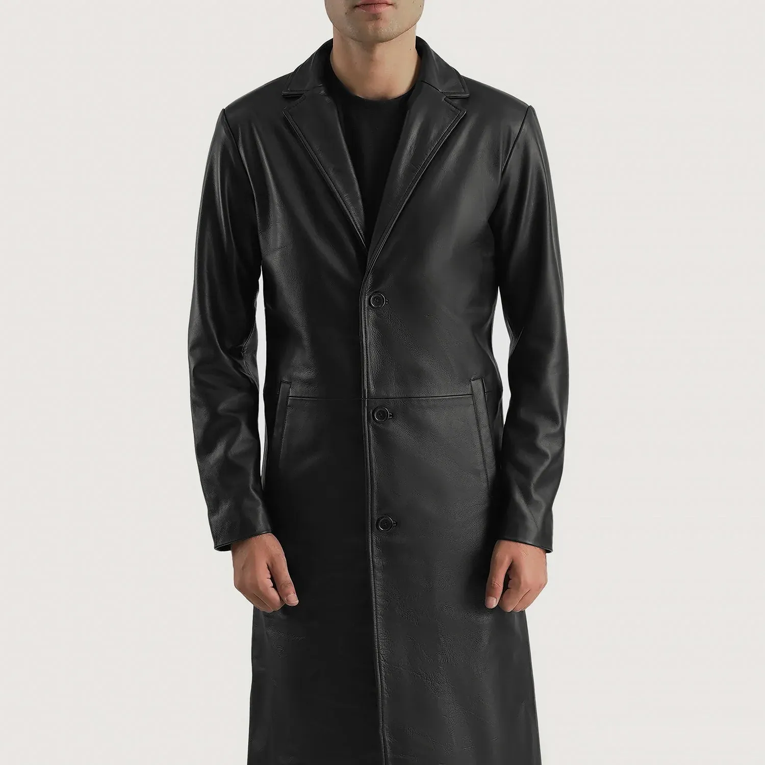 Mateo Black Leather Single Breasted Coat-reviseleather