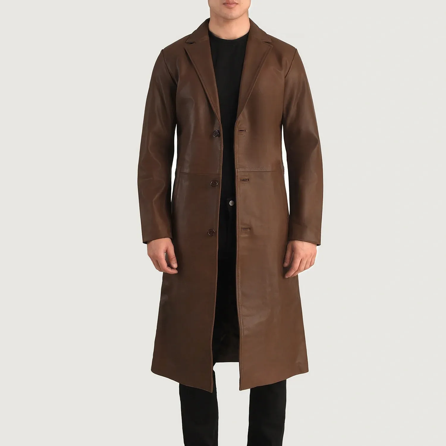 Mateo Brown Leather Single Breasted Coat-reviseleather