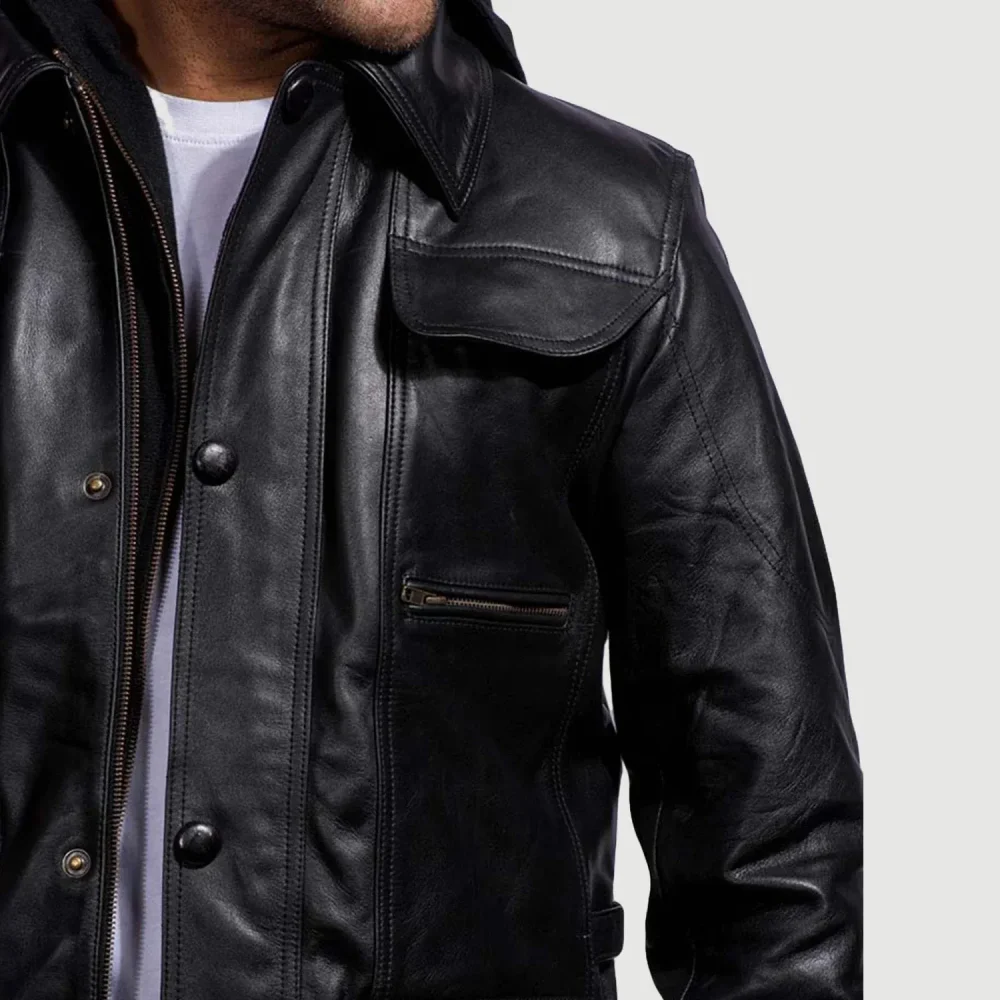 Moulder Hooded Black Leather Jacket-reviseleather