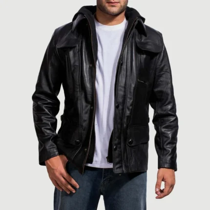 Moulder Hooded Black Leather Jacket-reviseleather