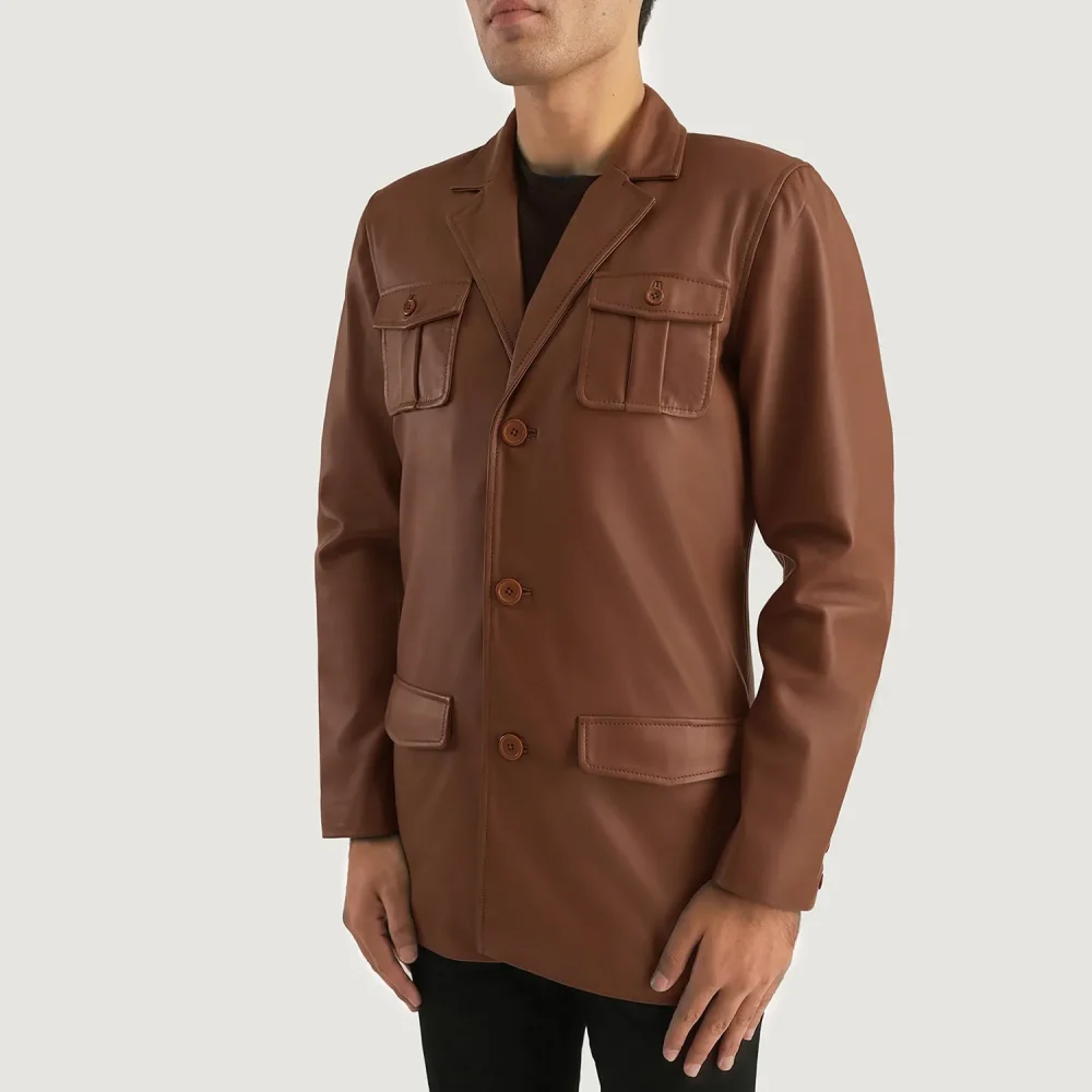 Ray Cutler Brown Leather Blazer-reviseleather