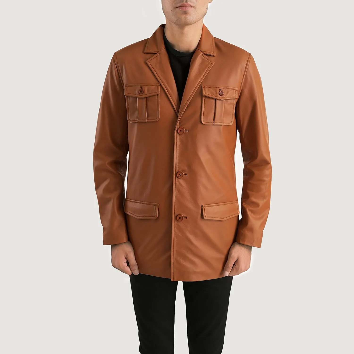Ray Cutler Tan Brown Leather Blazer-reviseleather