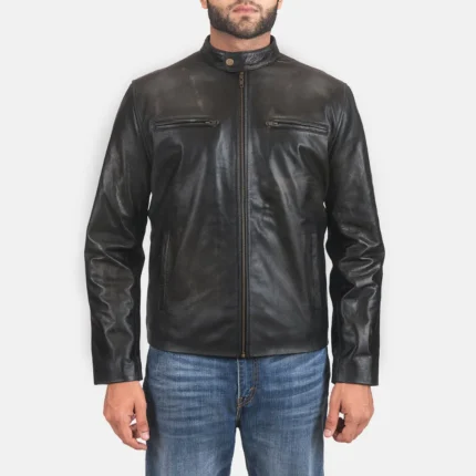 Rustic Black Leather Biker Jacket-reviseleather