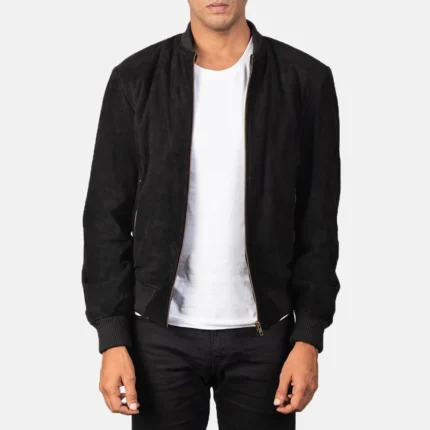 Shane Black Suede Bomber Jacket-reviseleather