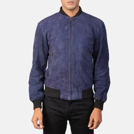 SHANE BLUE SUEDE BOMBER JACKET-reviseleather