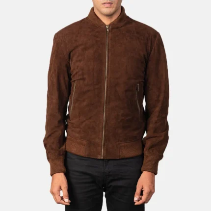 SHANE MOCHA SUEDE BOMBER JACKET-reviseleather