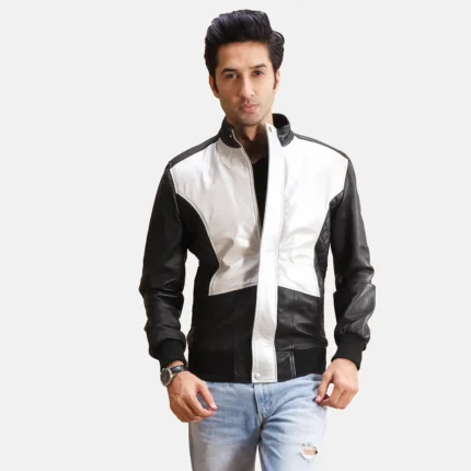 Spade Silver Black Leather Bomber Jacket-reviseleather