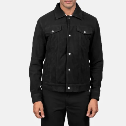 STALLON BLACK SUEDE TRUCKER JACKET-reviseleather