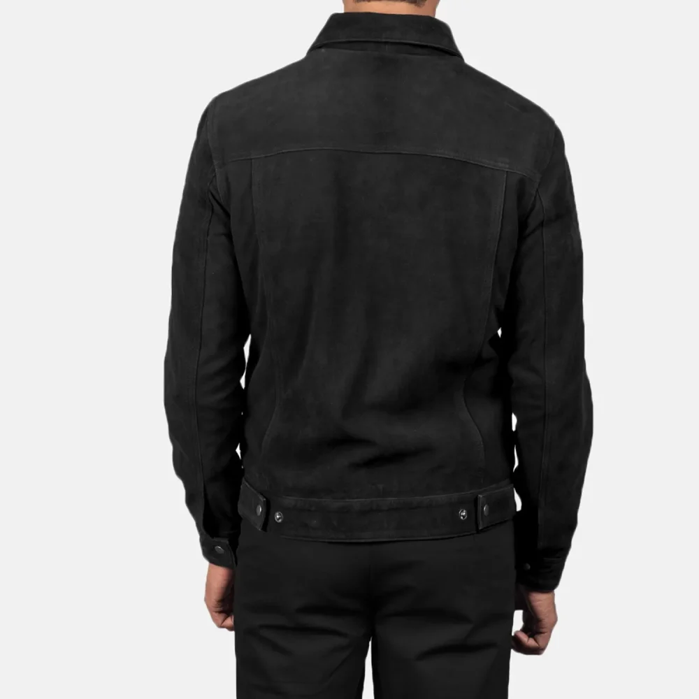 STALLON BLACK SUEDE TRUCKER JACKET-reviseleather