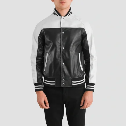 TERRANCE BLACK & WHITE LEATHER VARSITY JACKET