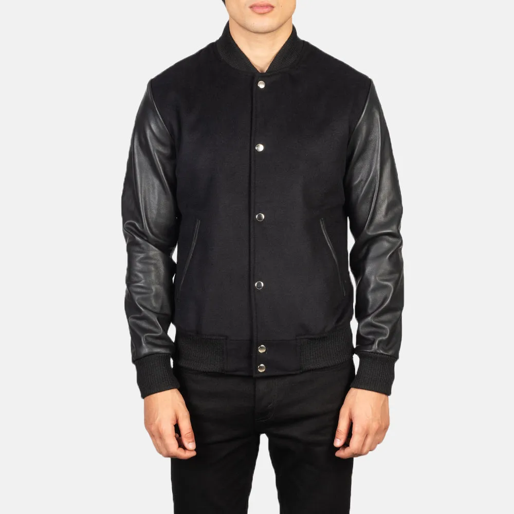 VAXTON BLACK HYBRID VARSITY JACKET-reviseleather
